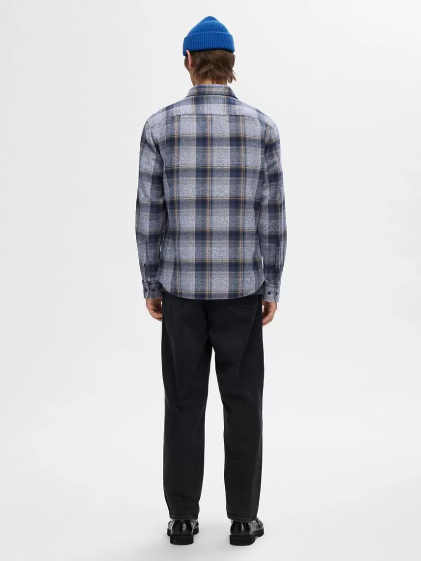 SELECTED 100% BOMULD FLANNEL-SKJORTE Blue Sale