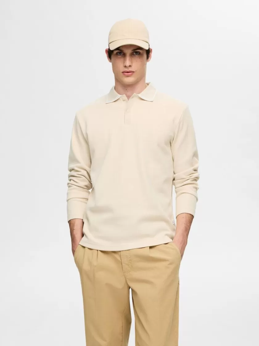 SELECTED 100% BOMULD LANGÆRMET POLO Beige Discount