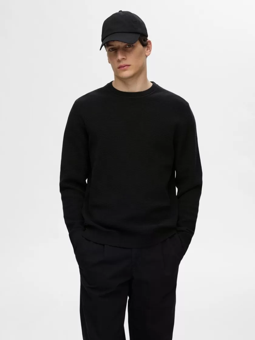 SELECTED 100% BOMULD SWEATER MED RUND HALS Black Fashion