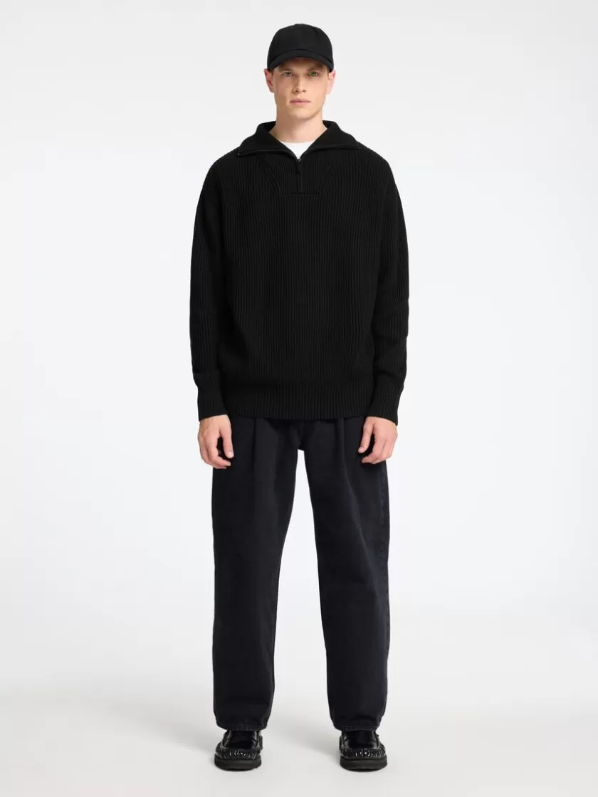 SELECTED 100% BOMULD TRØJE MED HALV LYNLÅS Black New