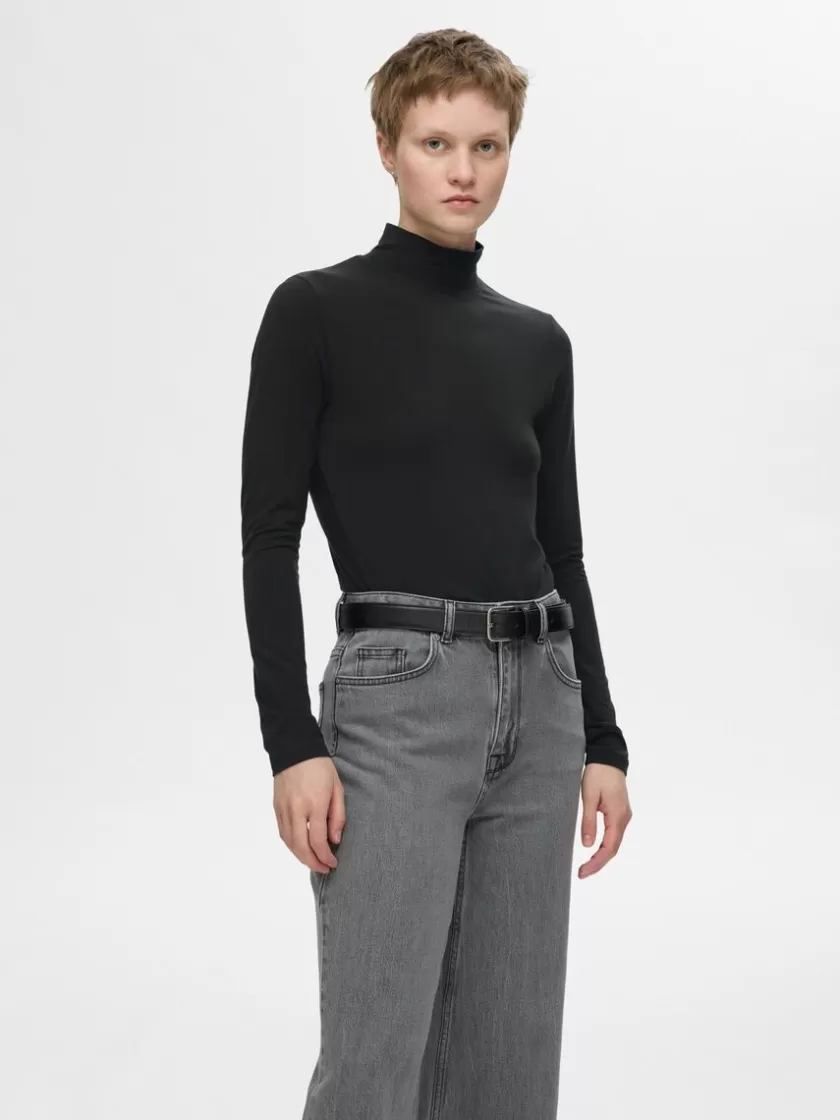 SELECTED BASIC HØJ HALS TOP MED LANGE ÆRMER Black Fashion