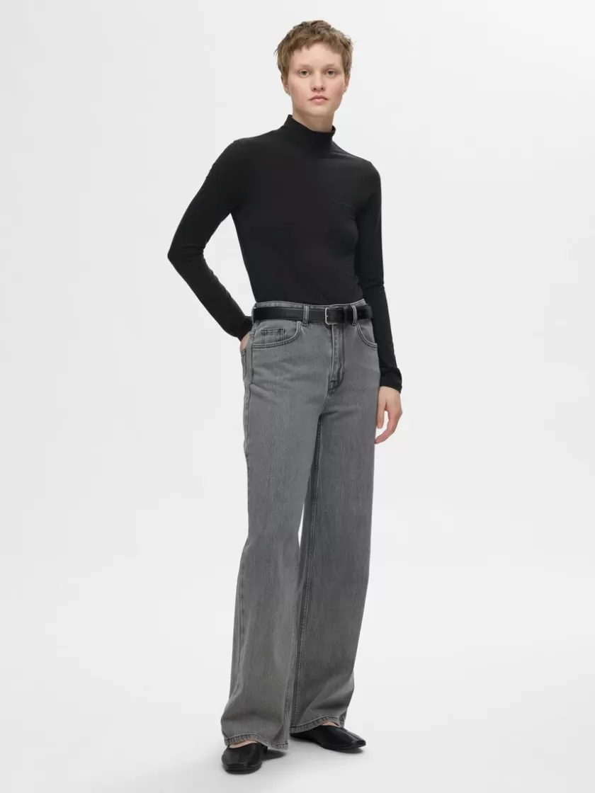 SELECTED BASIC HØJ HALS TOP MED LANGE ÆRMER Black Fashion