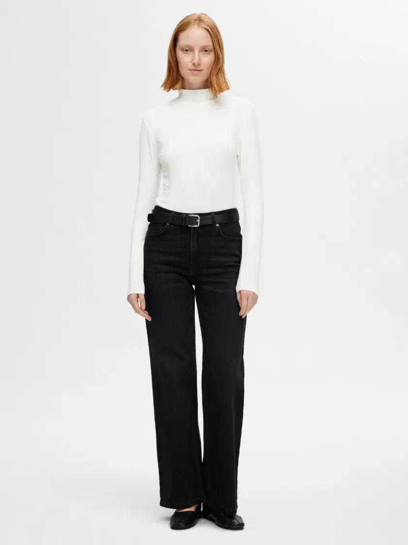 SELECTED BASIC HØJ HALS TOP MED LANGE ÆRMER White Fashion