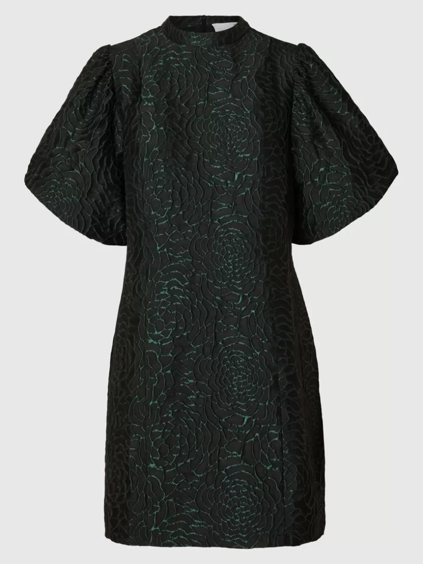 SELECTED BLOMSTRET JACQUARD KJOLE MED PUFÆRMER Green Cheap