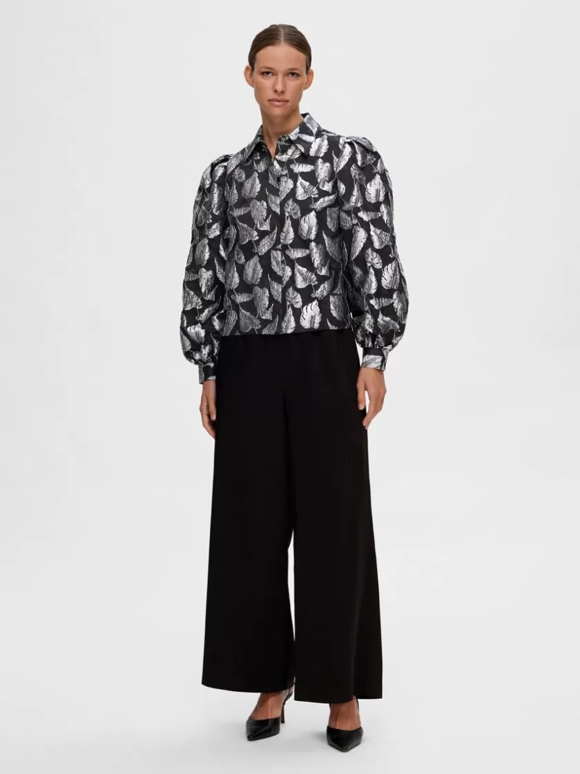 SELECTED BLOMSTRET JACQUARD SKJORTE Silver Flash Sale