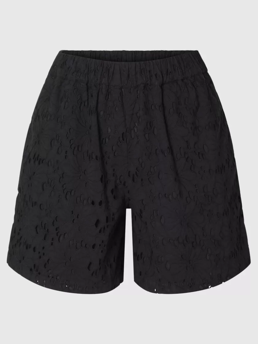 SELECTED BRODERIE ANGLAISE SHORTS Black Best Sale