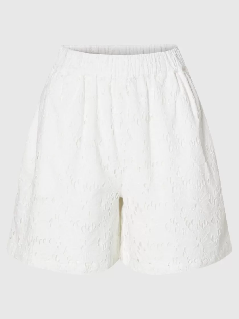 SELECTED BRODERIE ANGLAISE SHORTS White Shop