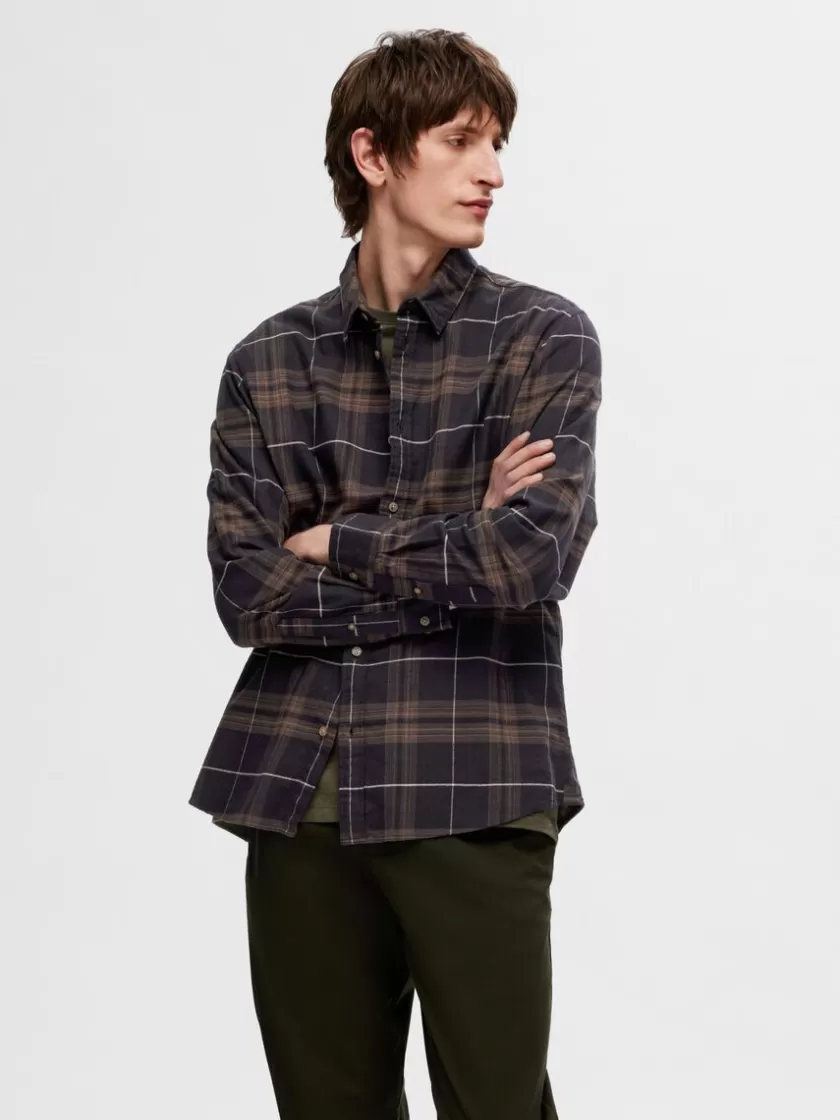 SELECTED FLANNEL OVERSHIRT Brown Discount