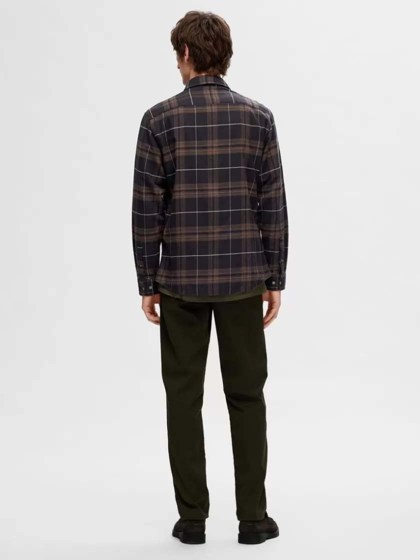 SELECTED FLANNEL OVERSHIRT Brown Discount