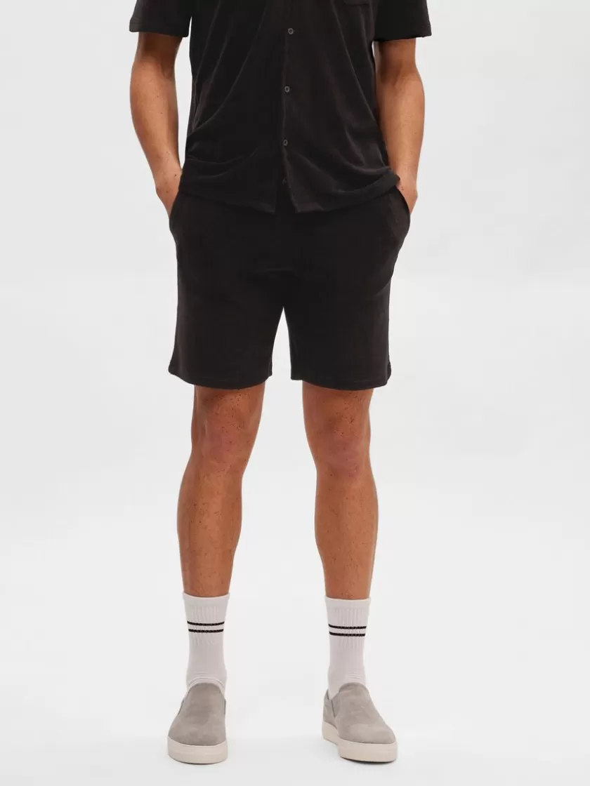 SELECTED FROTTÉ SHORTS Black Sale