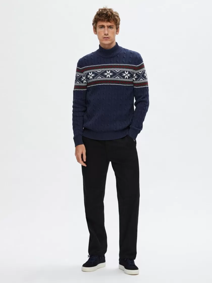 SELECTED - HØJ HALS JULESWEATER Blue Shop