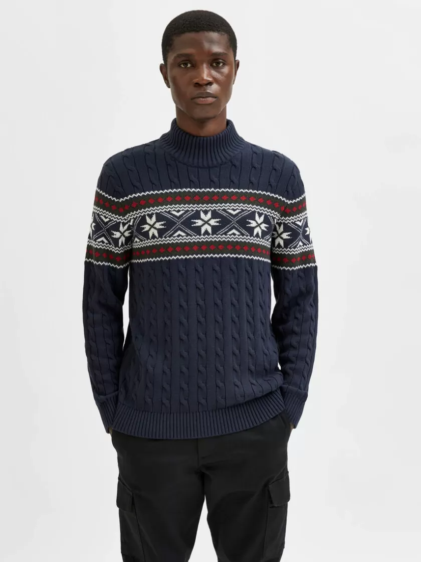 SELECTED - HØJ HALS JULESWEATER Blue Clearance