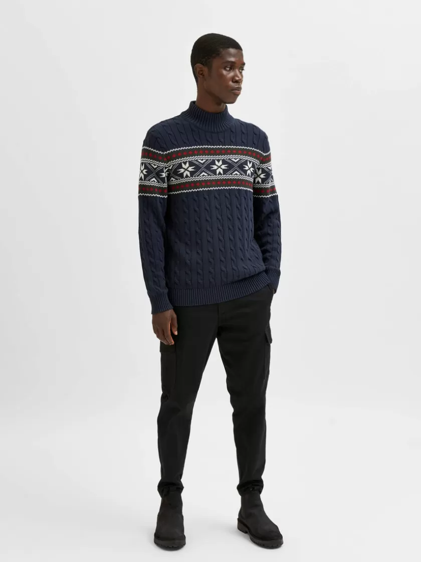 SELECTED - HØJ HALS JULESWEATER Blue Clearance