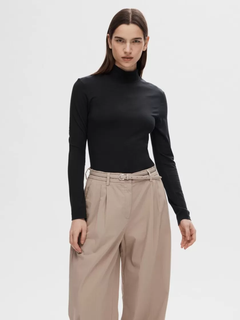 SELECTED - HØJ HALS TOP Black Fashion