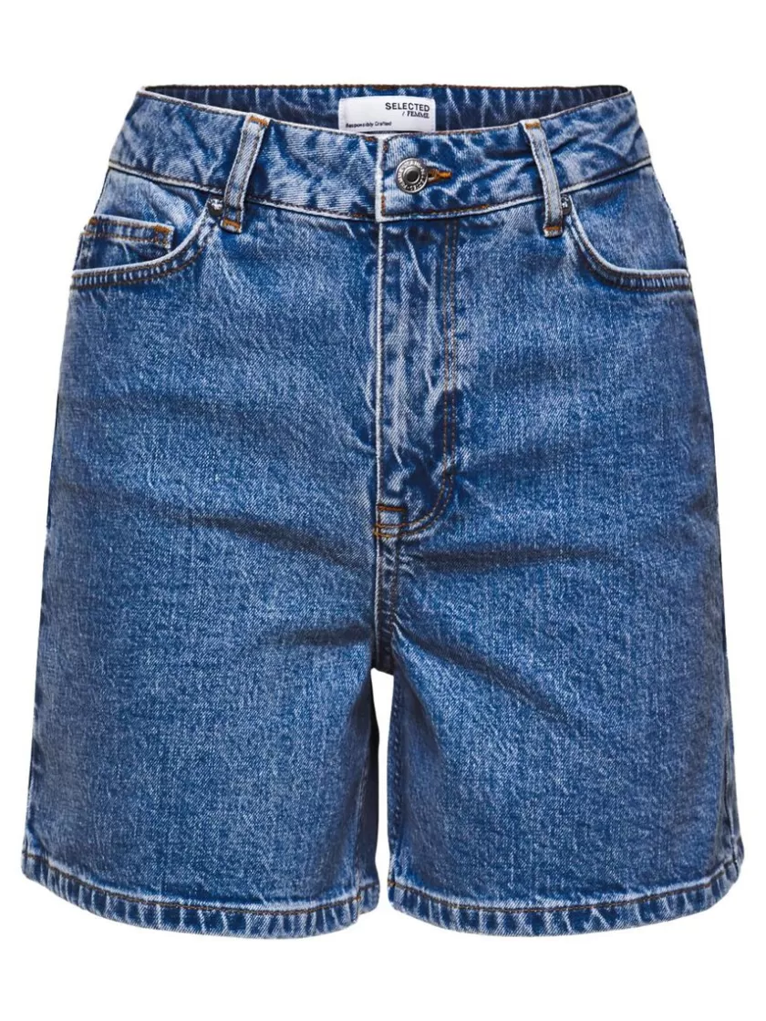 SELECTED HØJTALJEDE DENIMSHORTS Blue New