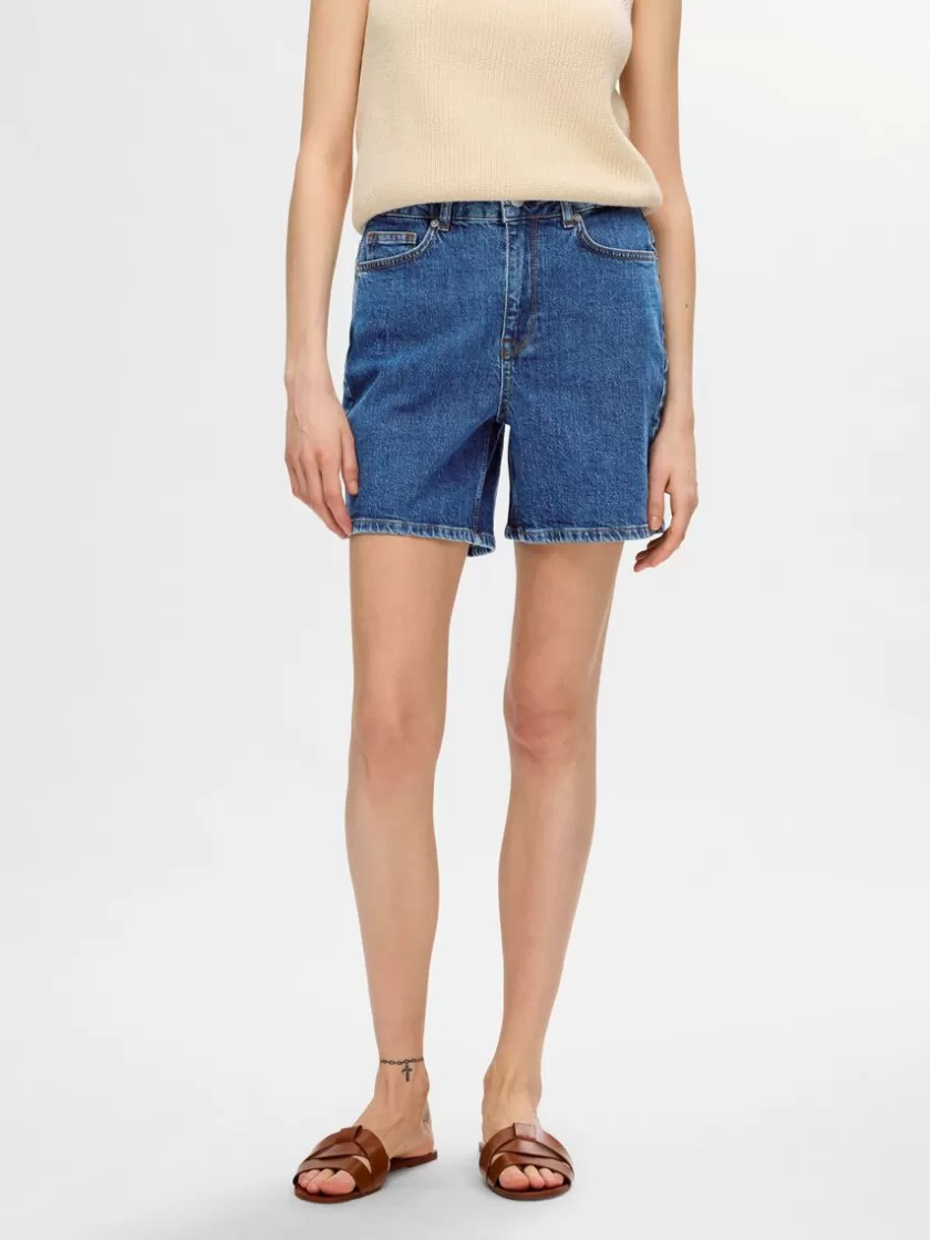 SELECTED HØJTALJEDE DENIMSHORTS Blue New