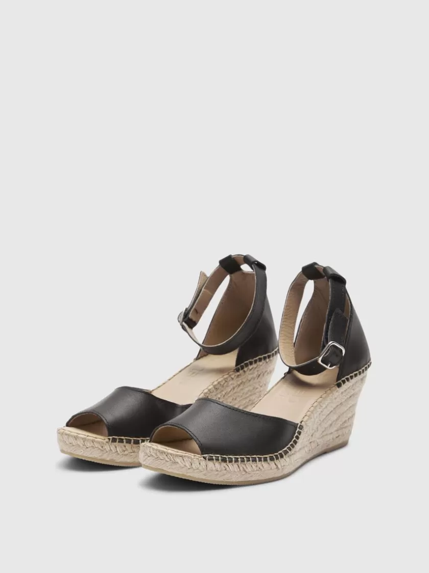 SELECTED HÆLE I LÆDER ESPADRILLOS Black Discount