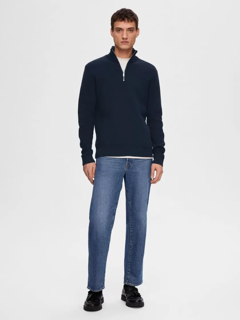 SELECTED KORT LYNLÅS STRIKTRØJE Blue Clearance