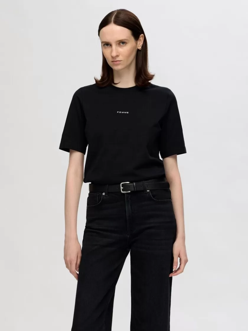 SELECTED KORTÆRMET BOMULD T-SHIRT Black Cheap