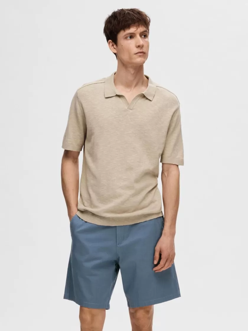 SELECTED KORTÆRMET STRIKKET POLO Beige Flash Sale