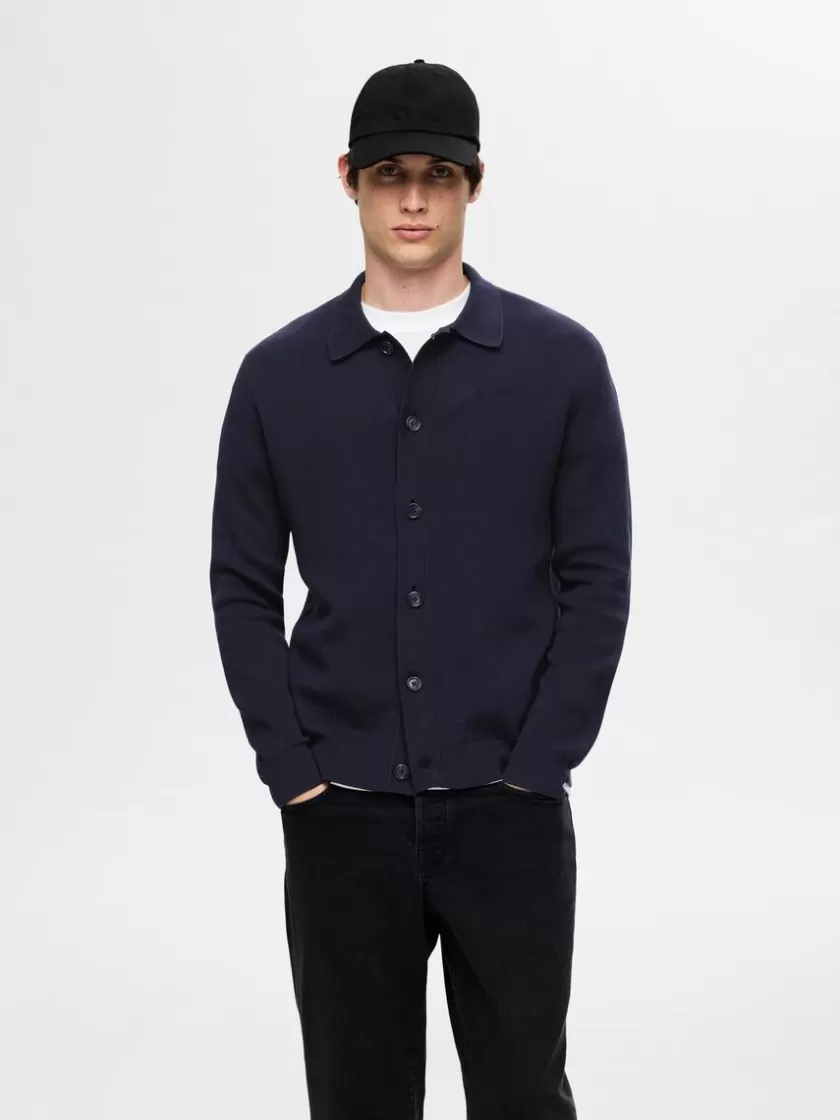 SELECTED LANGÆRMET POLO CARDIGAN Blue Outlet