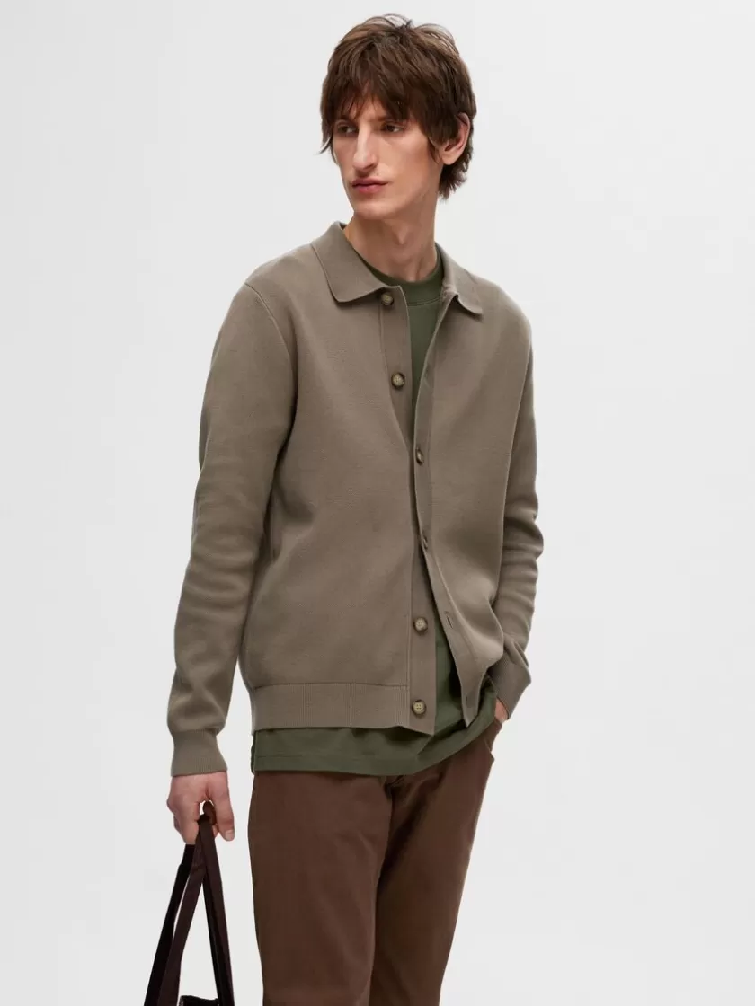 SELECTED LANGÆRMET POLO CARDIGAN Brown Sale