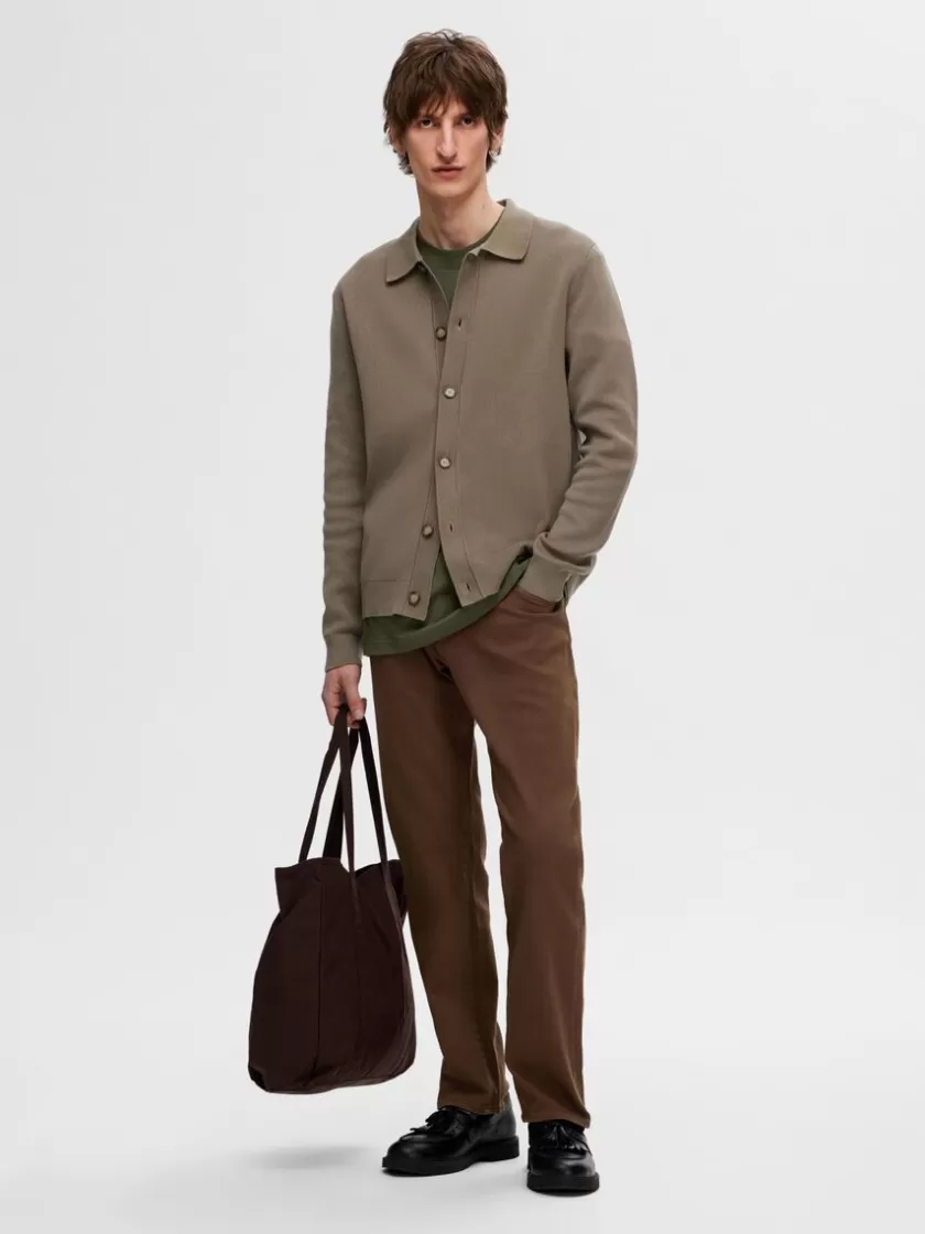 SELECTED LANGÆRMET POLO CARDIGAN Brown Sale