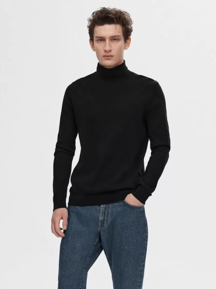 SELECTED LANGÆRMET RULLEKRAVE PULLOVER Black Cheap