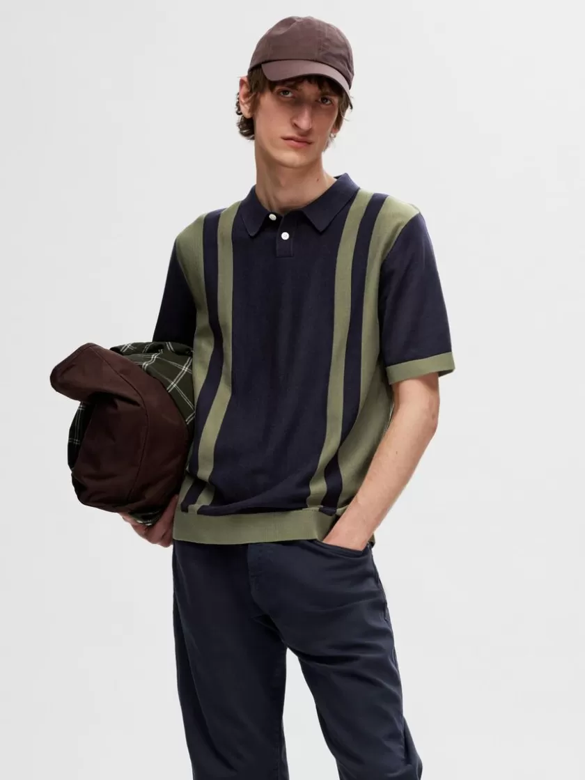 SELECTED MED FARVEBLOKKE STRIKKET POLOSHIRT Blue Online