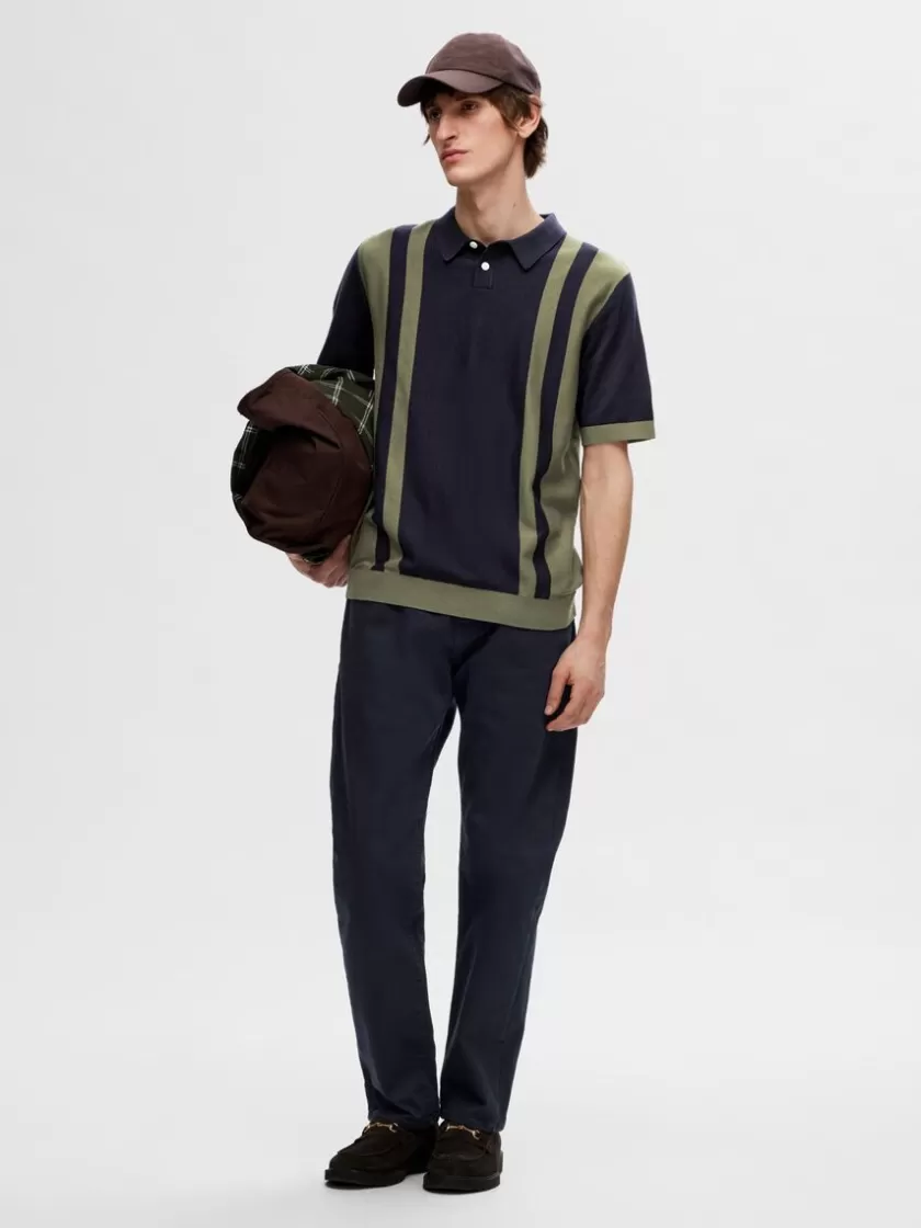 SELECTED MED FARVEBLOKKE STRIKKET POLOSHIRT Blue Online