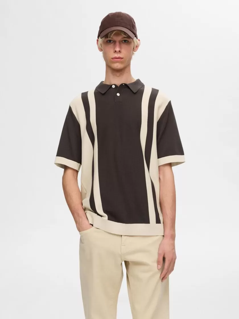 SELECTED MED FARVEBLOKKE STRIKKET POLOSHIRT Brown Fashion