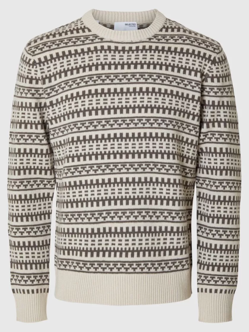 SELECTED MØNSTRET SWEATER MED RUND HALS Beige Online