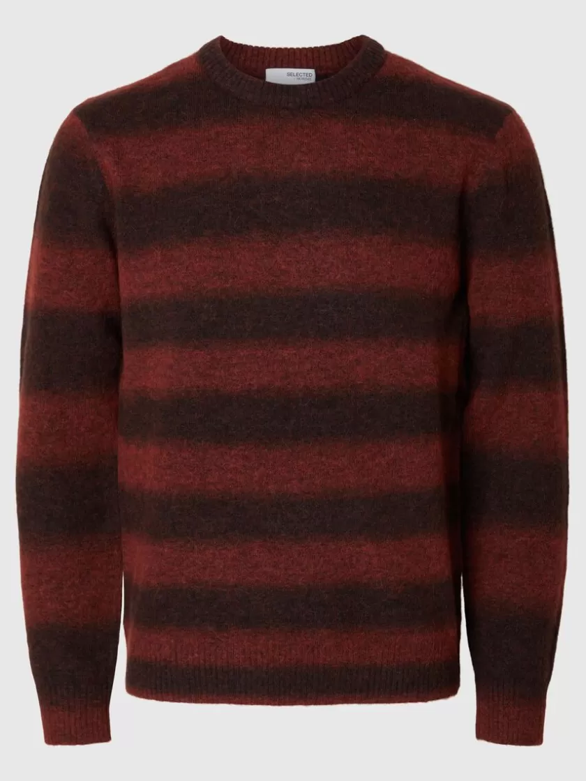 SELECTED OMBRE-STRIBET SWEATER MED RUND HALS Red Store