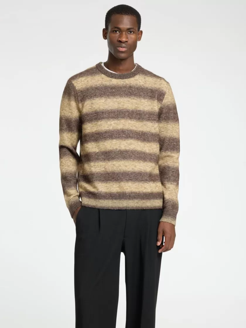 SELECTED OMBRE-STRIBET SWEATER MED RUND HALS Brown Cheap