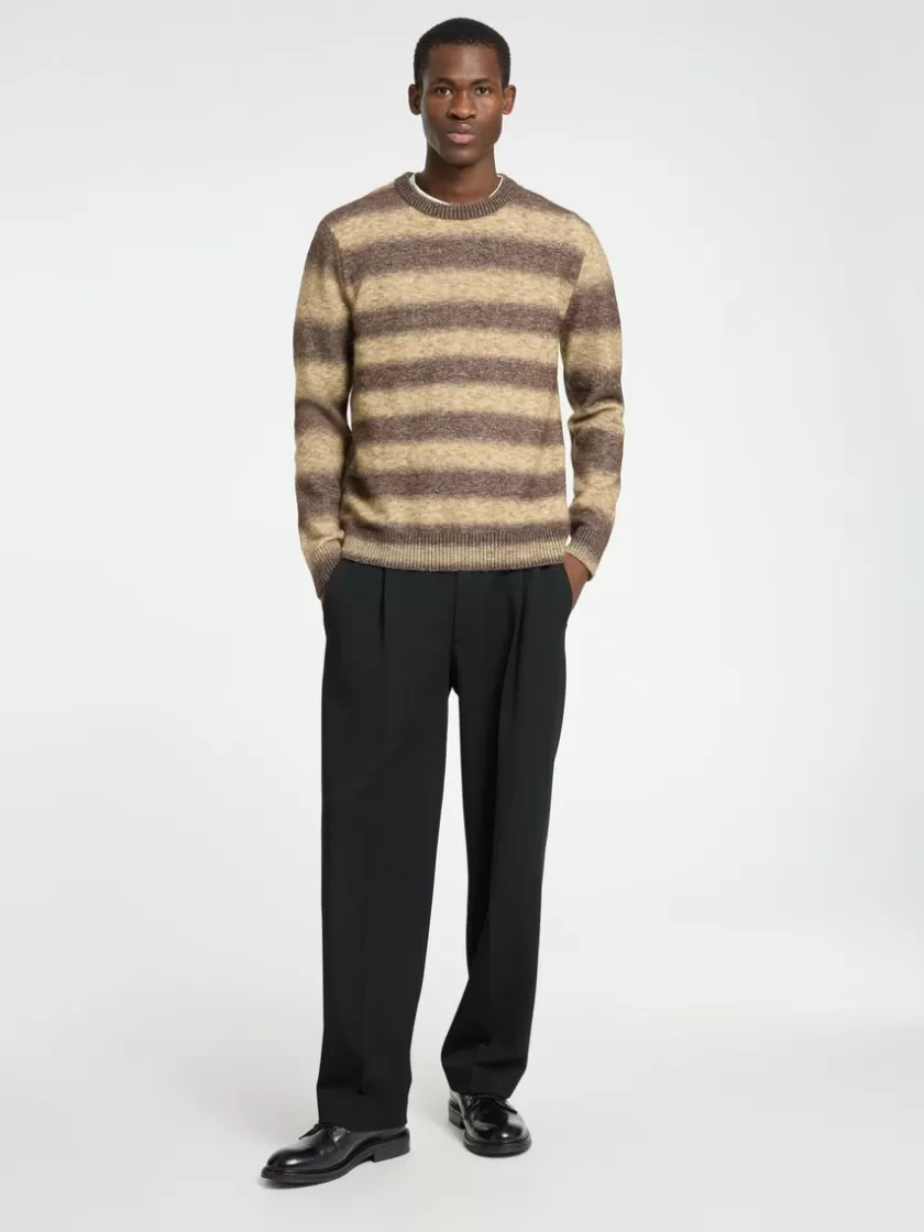 SELECTED OMBRE-STRIBET SWEATER MED RUND HALS Brown Cheap