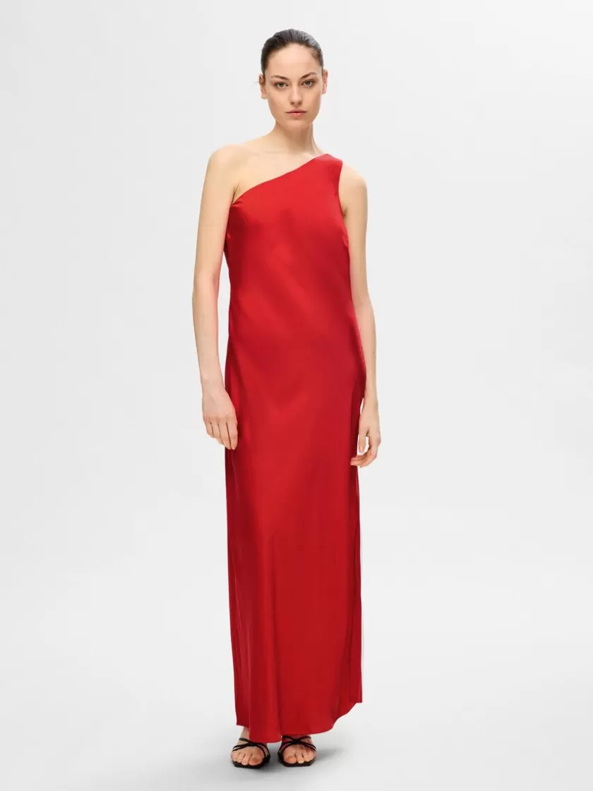 SELECTED ONE-SHOULDER MAXIKJOLE Red Outlet