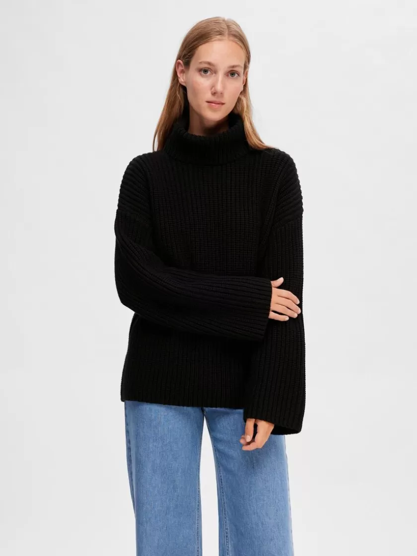 SELECTED OVERSIZED CHUNKY STRIKKET TRØJE Black Online