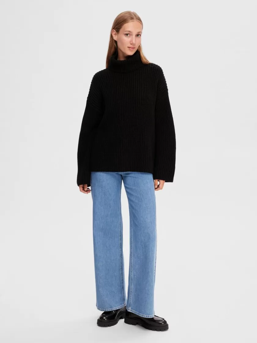 SELECTED OVERSIZED CHUNKY STRIKKET TRØJE Black Online