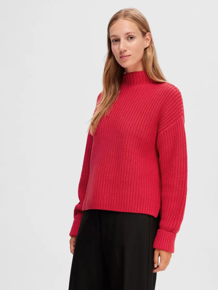 SELECTED OVERSIZED STRIKTRØJE Red Discount