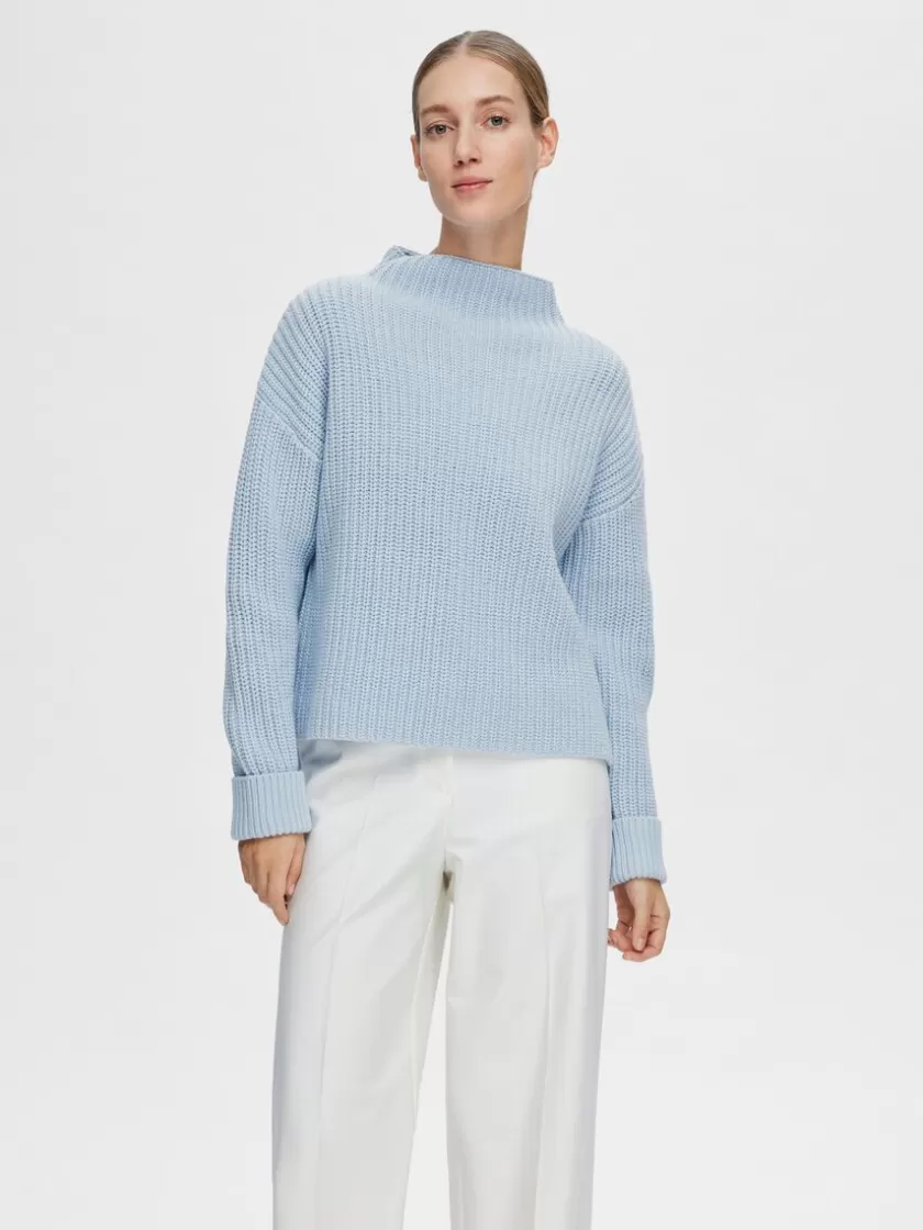 SELECTED OVERSIZED STRIKTRØJE Blue Cheap