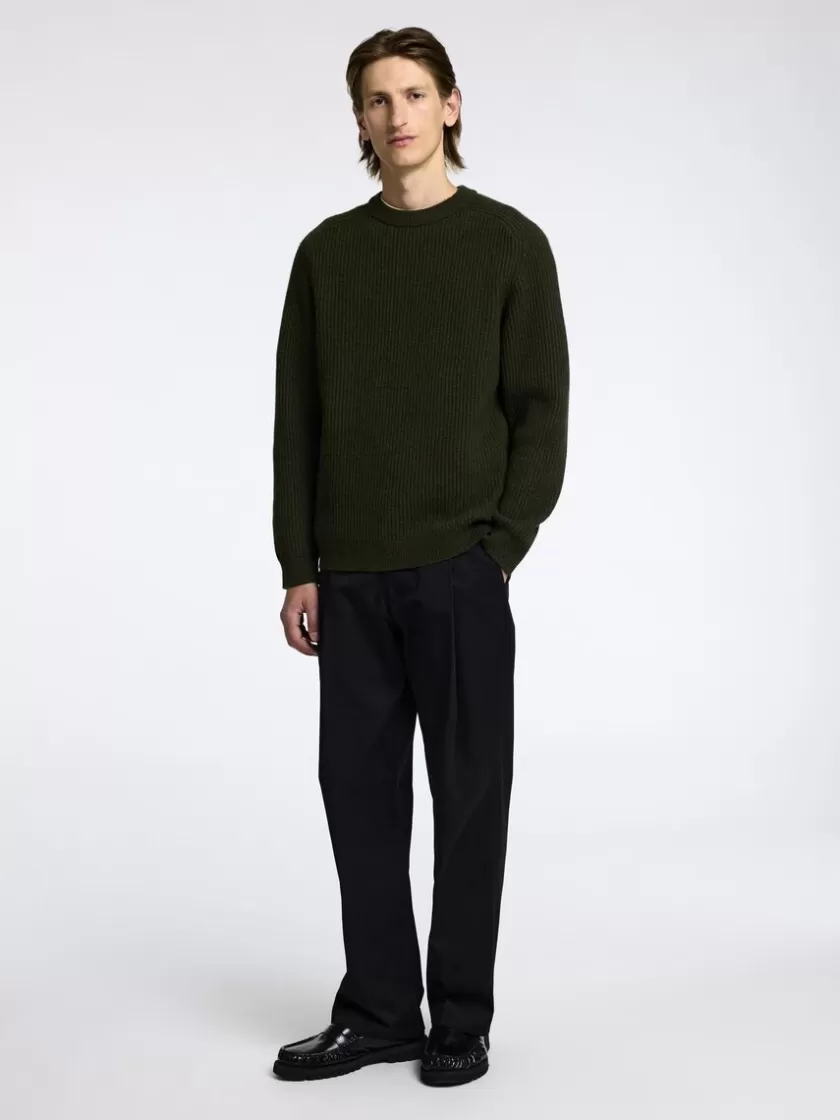 SELECTED REGULAR FIT SWEATER MED RUND HALS Green Discount