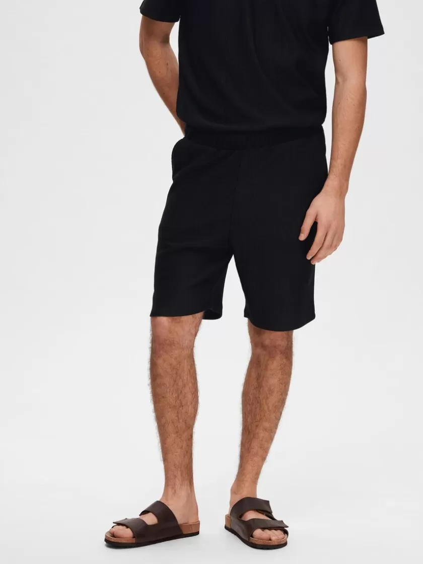 SELECTED RIBBEDE SHORTS Black Hot