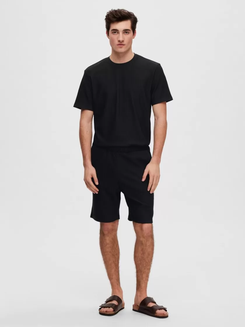 SELECTED RIBBEDE SHORTS Black Hot