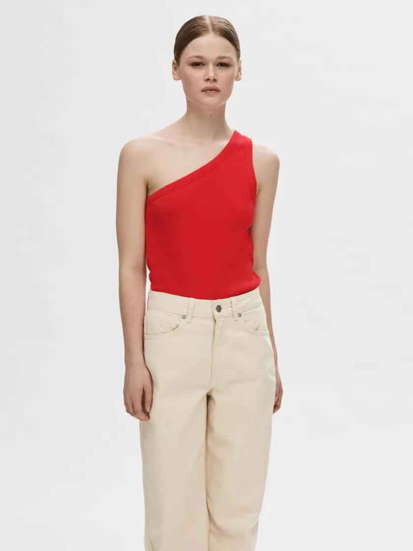 SELECTED ÆRMELØS ONE-SHOULDER-TOP Red New