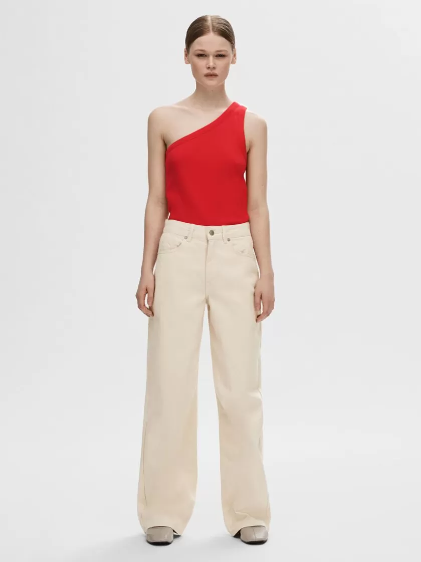 SELECTED ÆRMELØS ONE-SHOULDER-TOP Red New