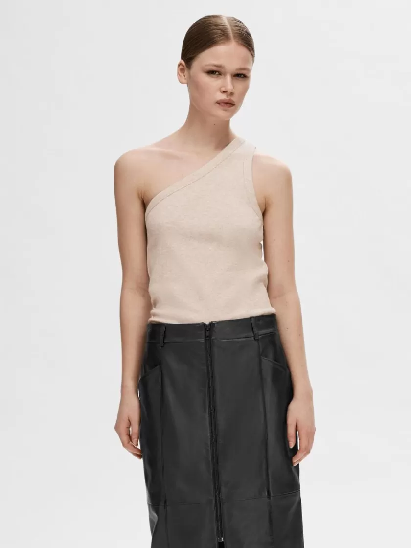 SELECTED ÆRMELØS ONE-SHOULDER-TOP Beige Cheap