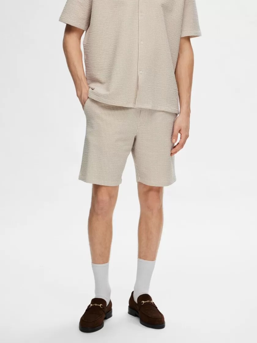 SELECTED SEERSUCKER SHORTS Beige Clearance