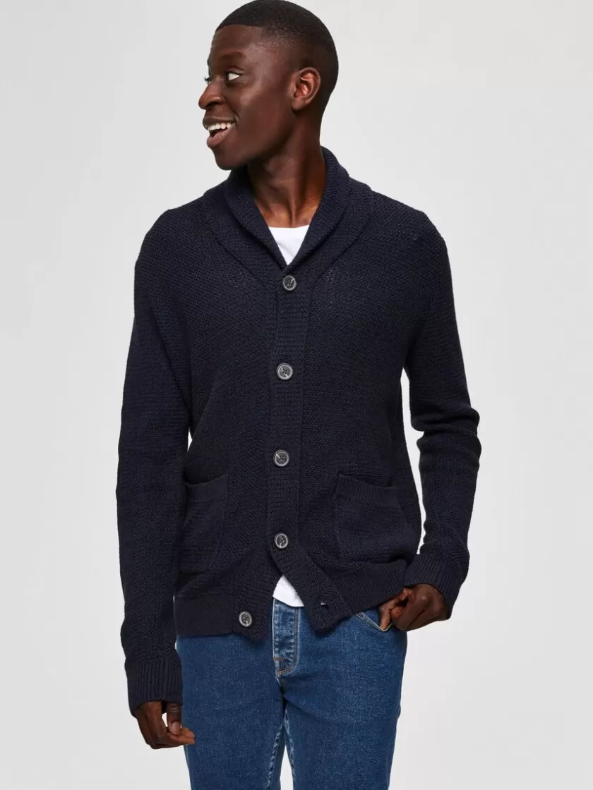 SELECTED SHAWL-NECK STRIKKET CARDIGAN Blue Hot