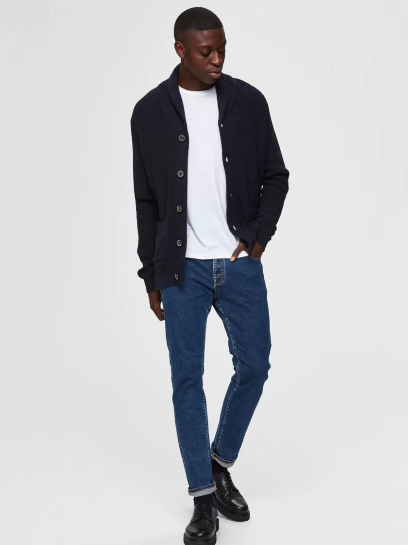 SELECTED SHAWL-NECK STRIKKET CARDIGAN Blue Hot