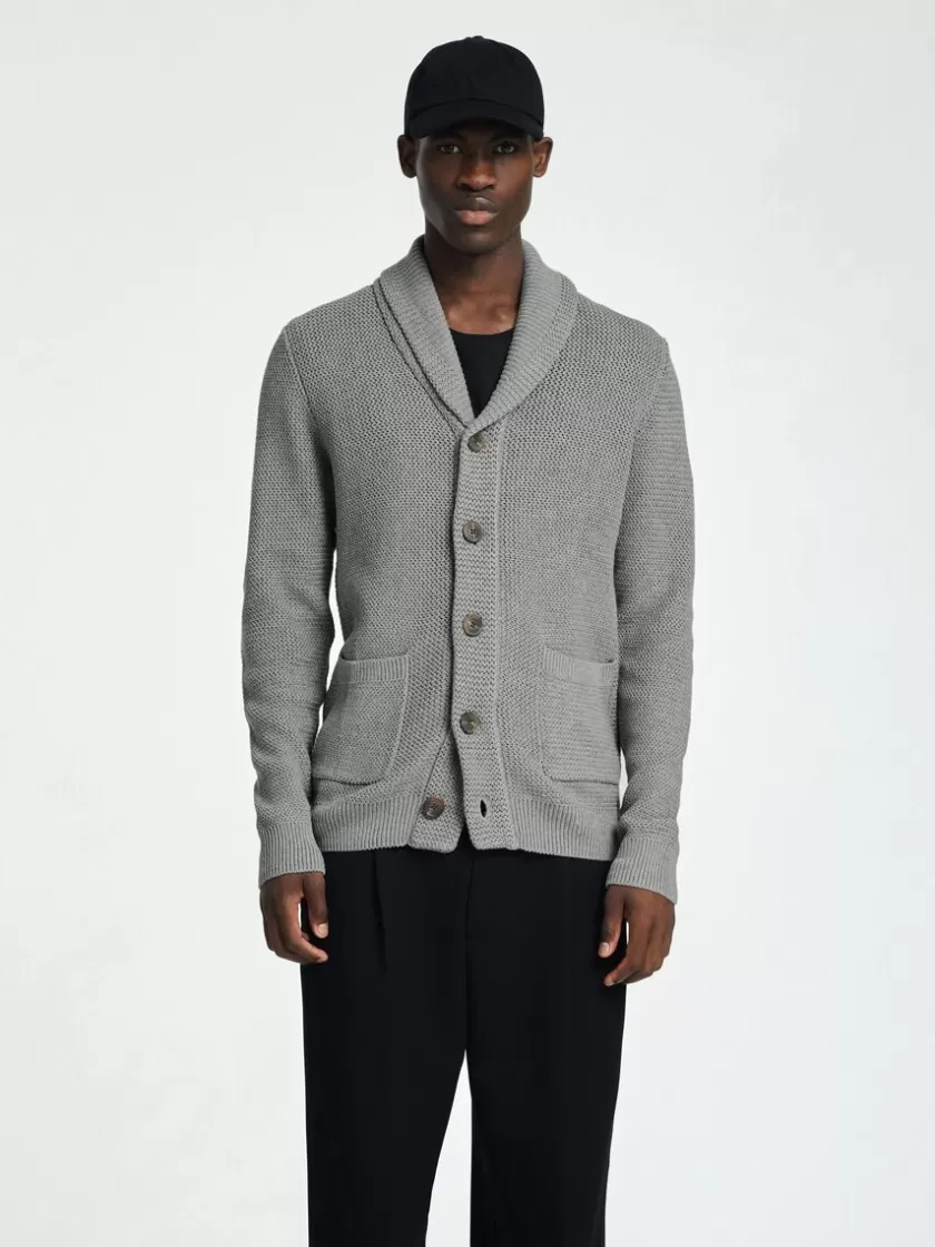 SELECTED SHAWL-NECK STRIKKET CARDIGAN Grey Outlet